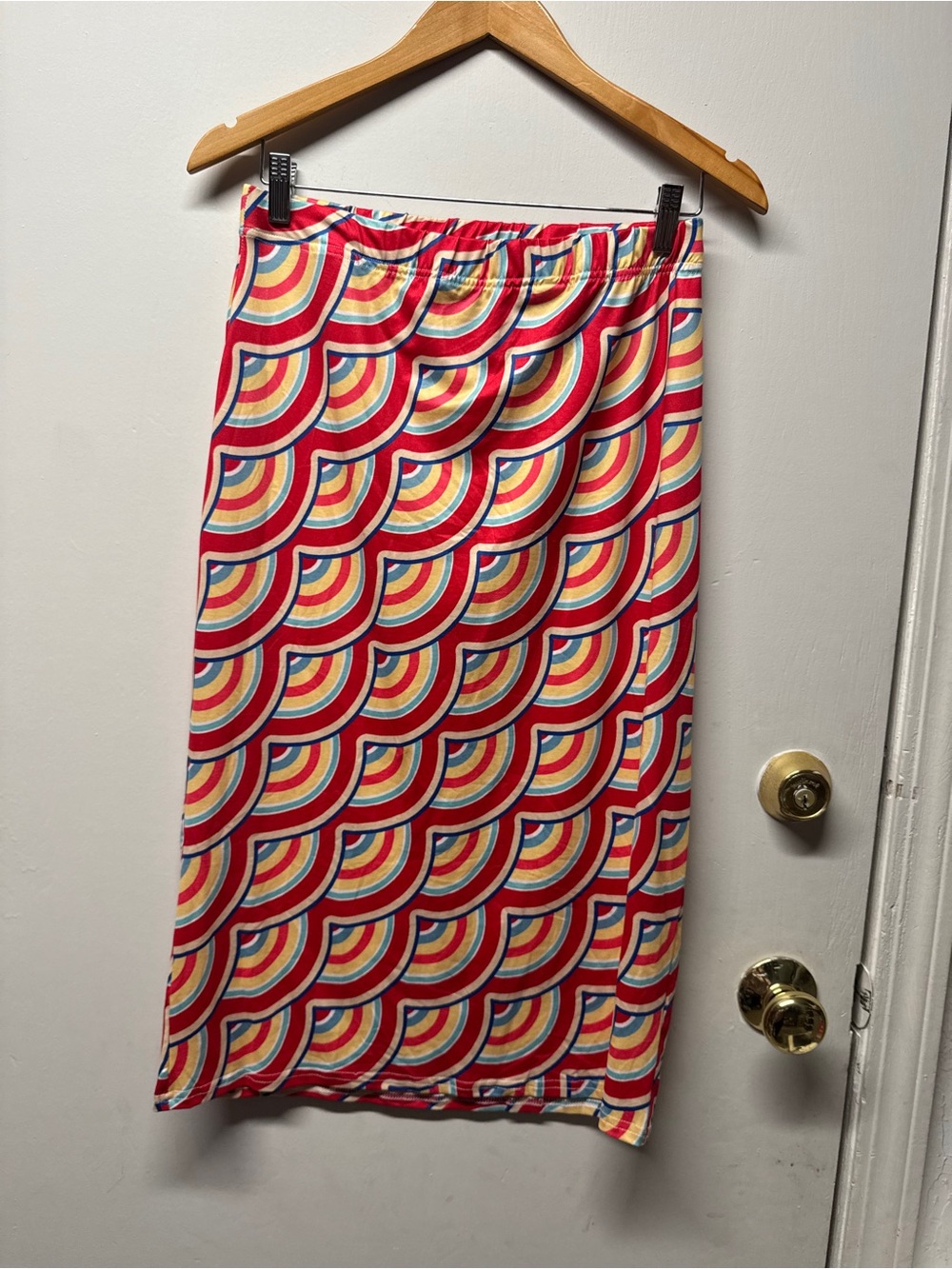 SHEIN Red Multi-Arc Print Midi Skirt